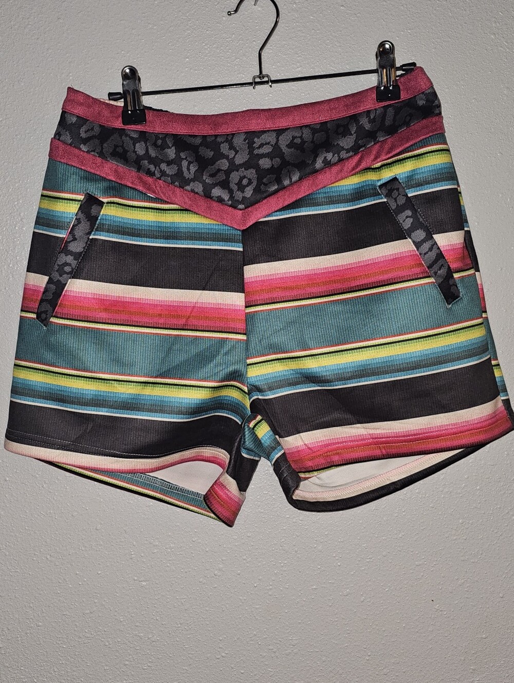 NWT-Striped Multicolor Women’s Shorts with Black Leopard Trim